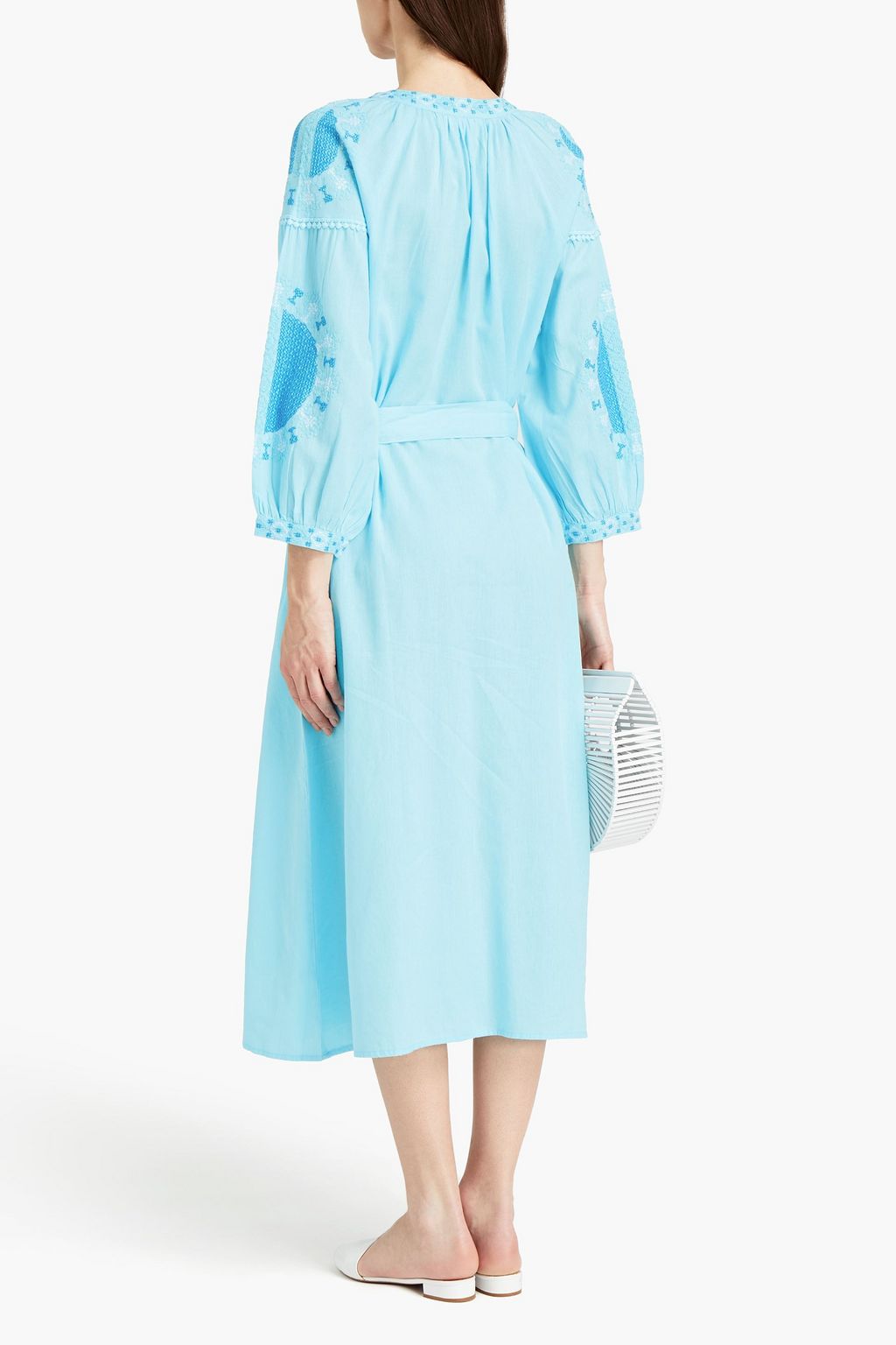 MELISSA ODABASH Melanie belted embroidered cotton and linen-blend canvas midi dress