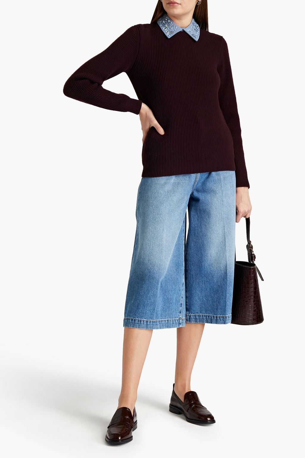 VALENTINO GARAVANI Embellished ribbed cashmere sweater