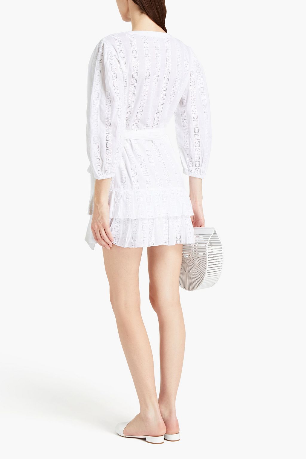 MELISSA ODABASH Aliyah tiered ruffled broderie anglaise cotton mini wrap dress