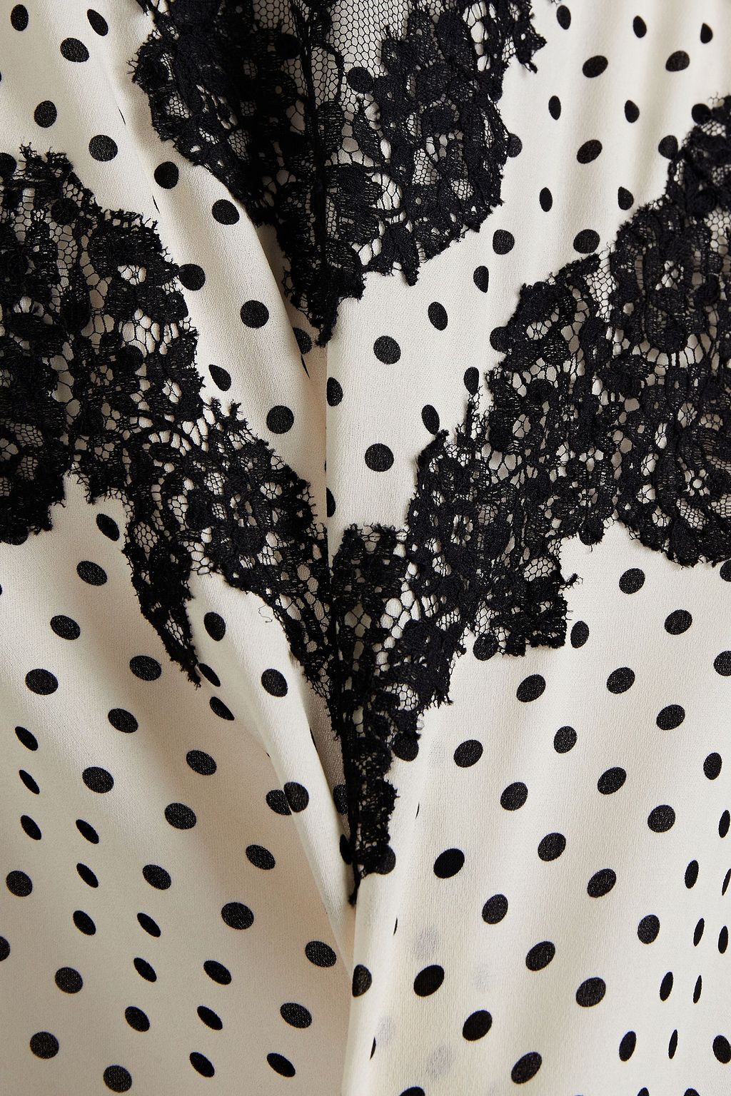 VALENTINO GARAVANI Lace-trimmed polka-dot silk crepe de chine tunic