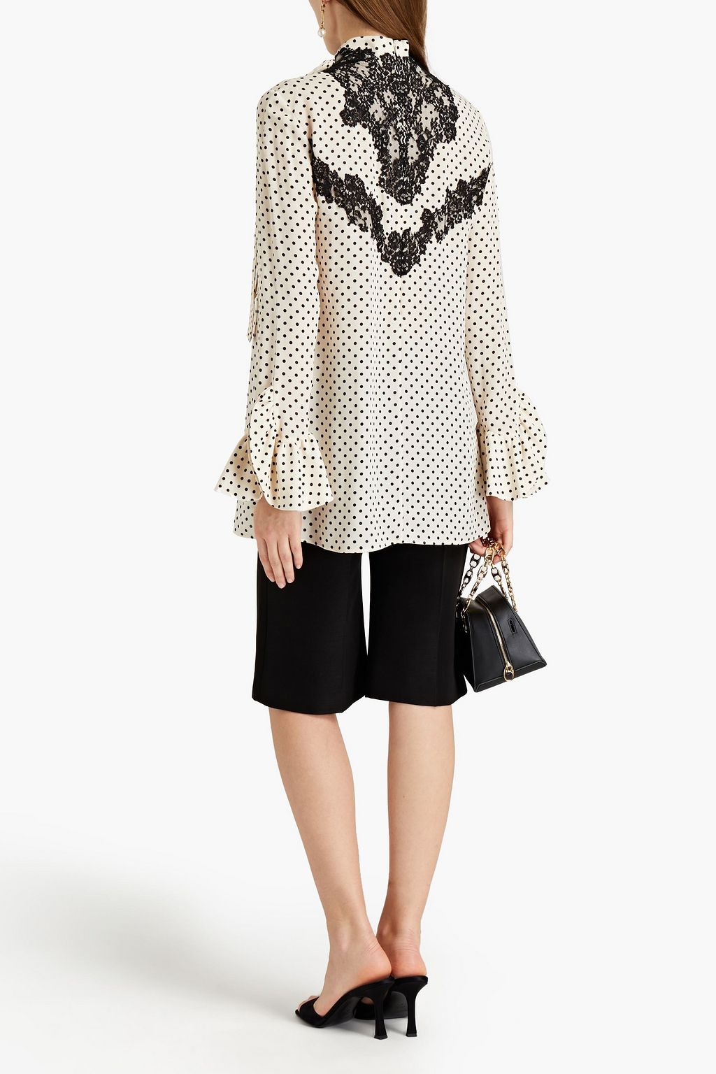 VALENTINO GARAVANI Lace-trimmed polka-dot silk crepe de chine tunic