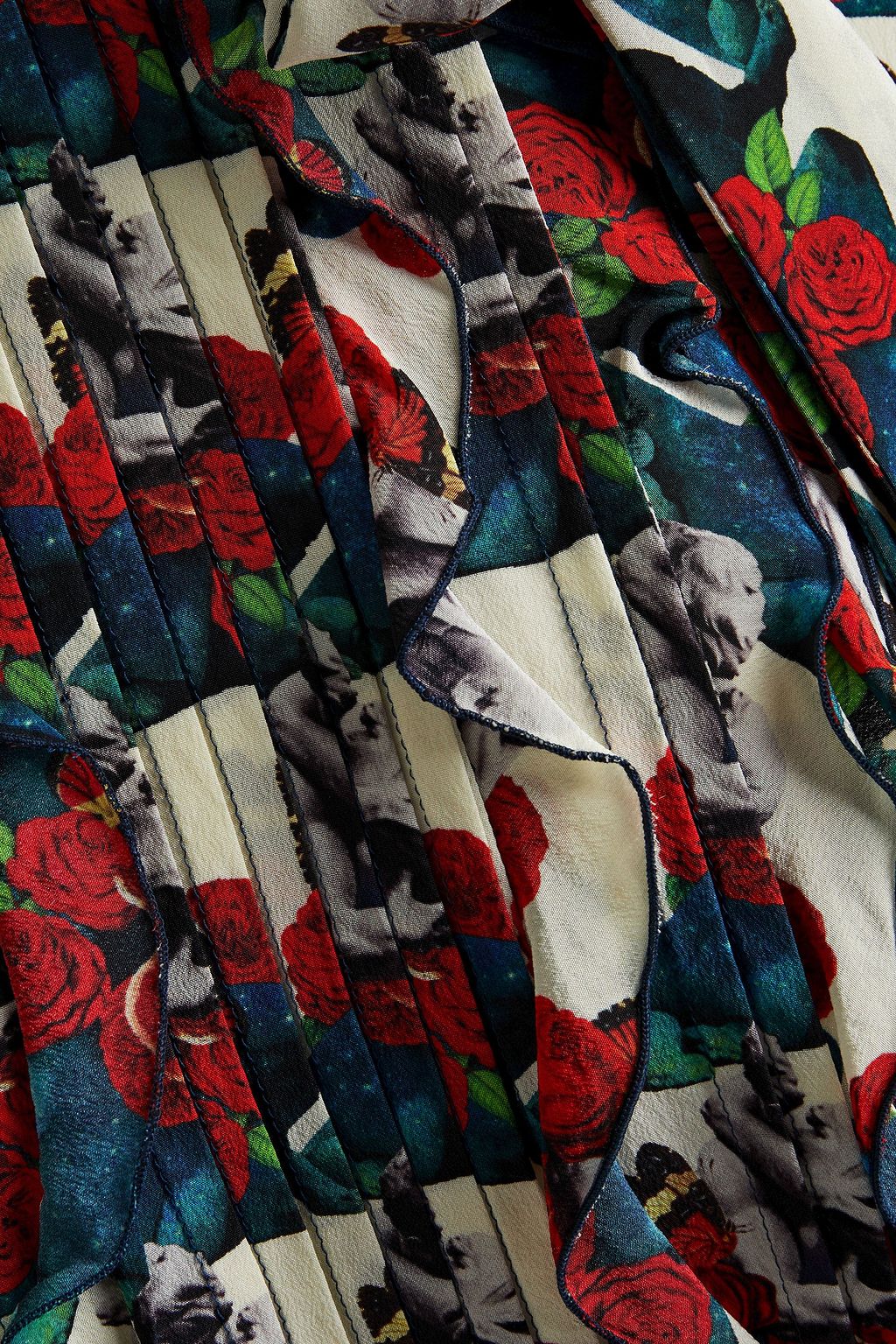 VALENTINO GARAVANI Pintucked floral-print silk crepe de chine blouse