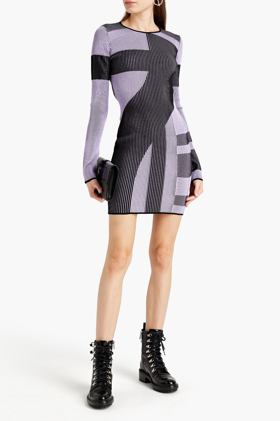 Just Cavalli Jacquard-knit Mini Dress In Purple