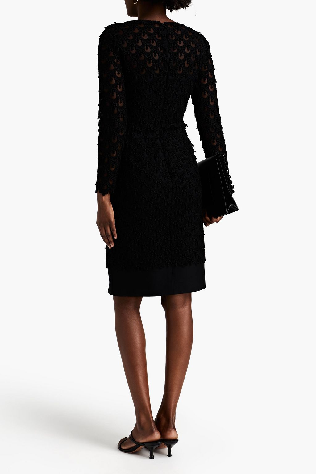 VALENTINO GARAVANI Macramé lace-paneled wool and silk-blend crepe dress