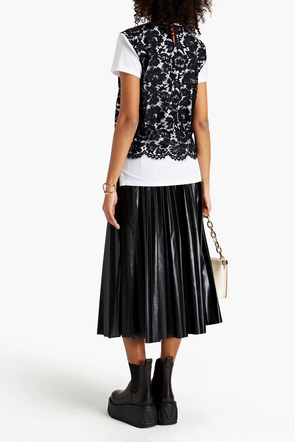 VALENTINO GARAVANI Lace-paneled cotton-jersey T-shirt