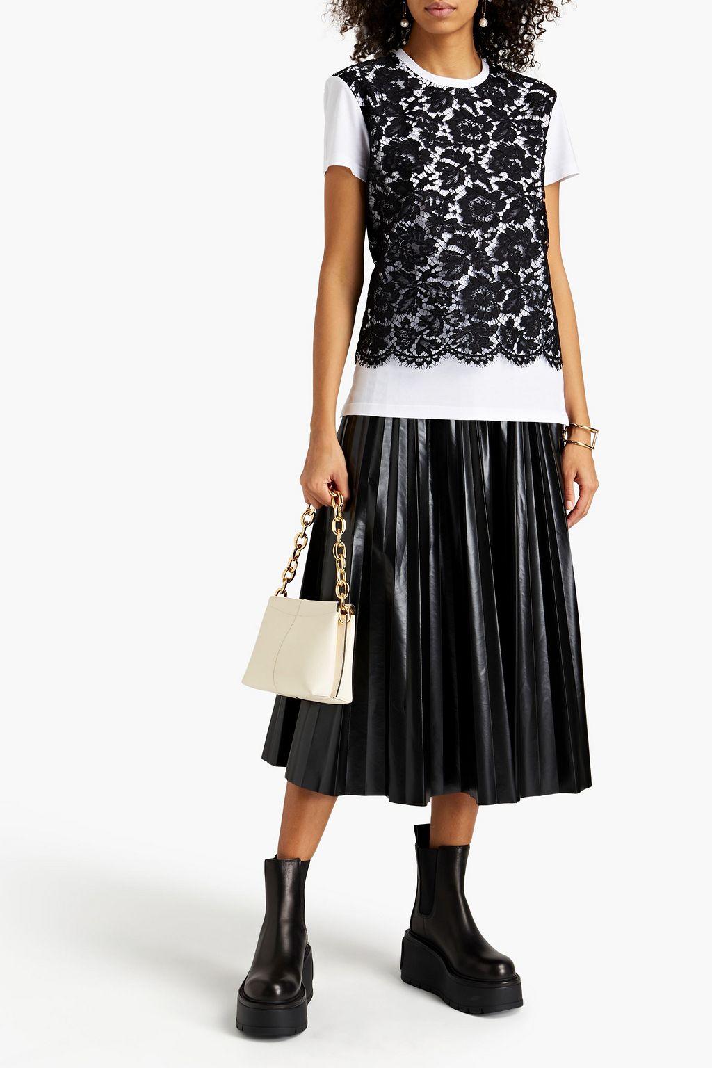 VALENTINO GARAVANI Lace-paneled cotton-jersey T-shirt