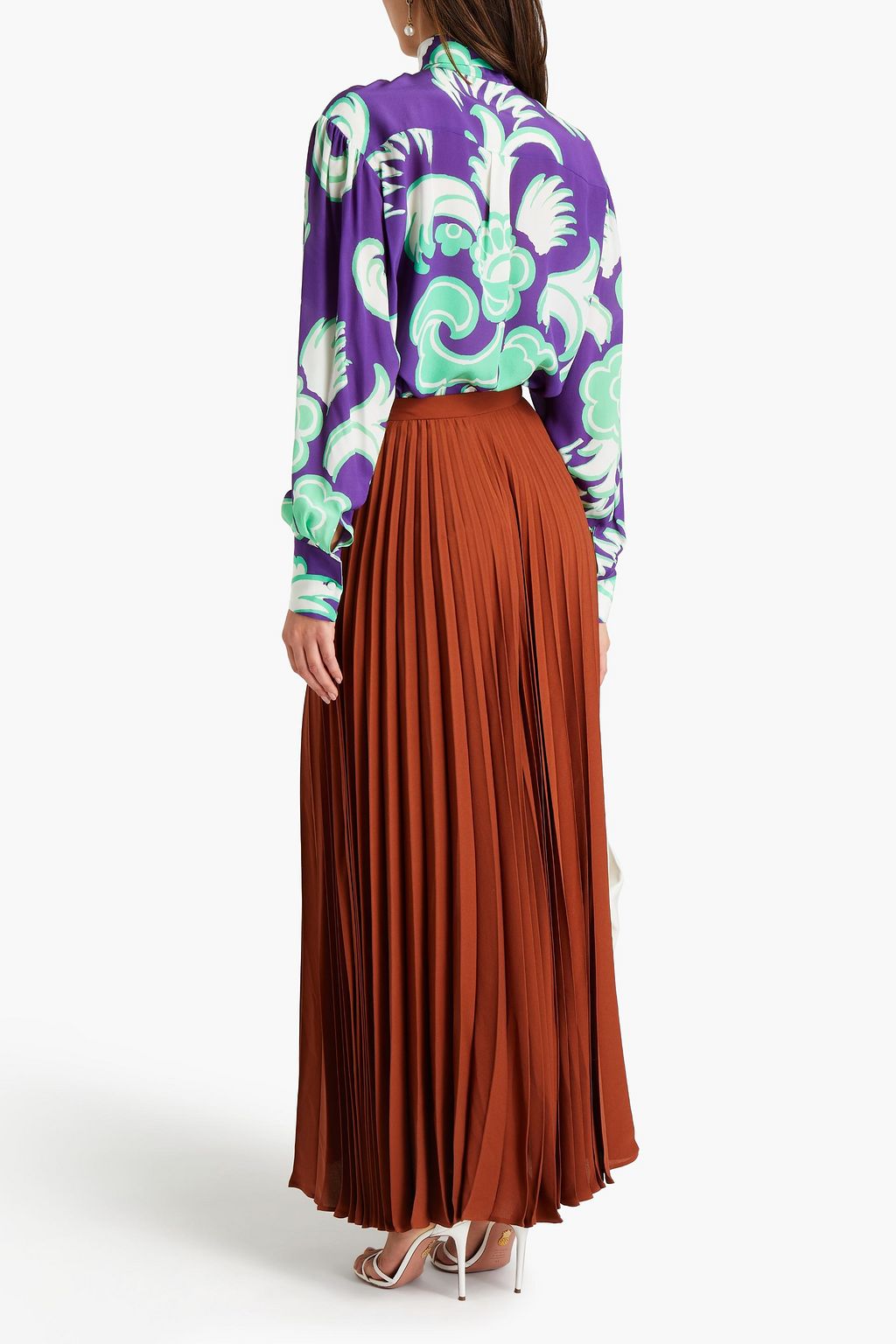 VALENTINO GARAVANI Pleated silk crepe de chine midi skirt