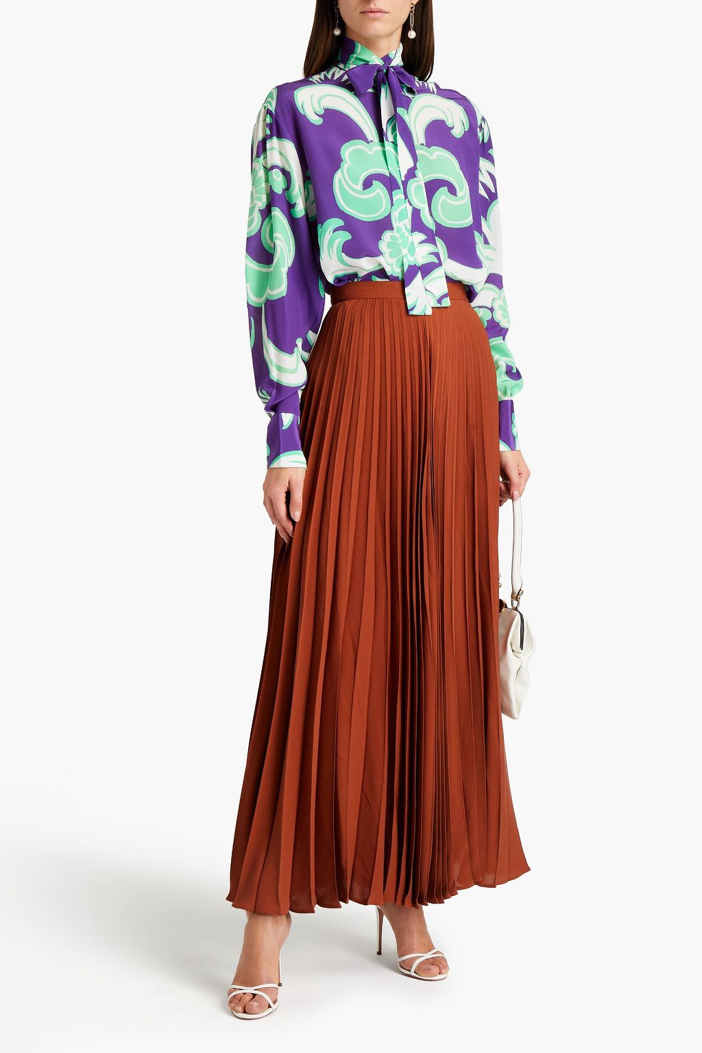 VALENTINO GARAVANI Pleated silk crepe de chine midi skirt