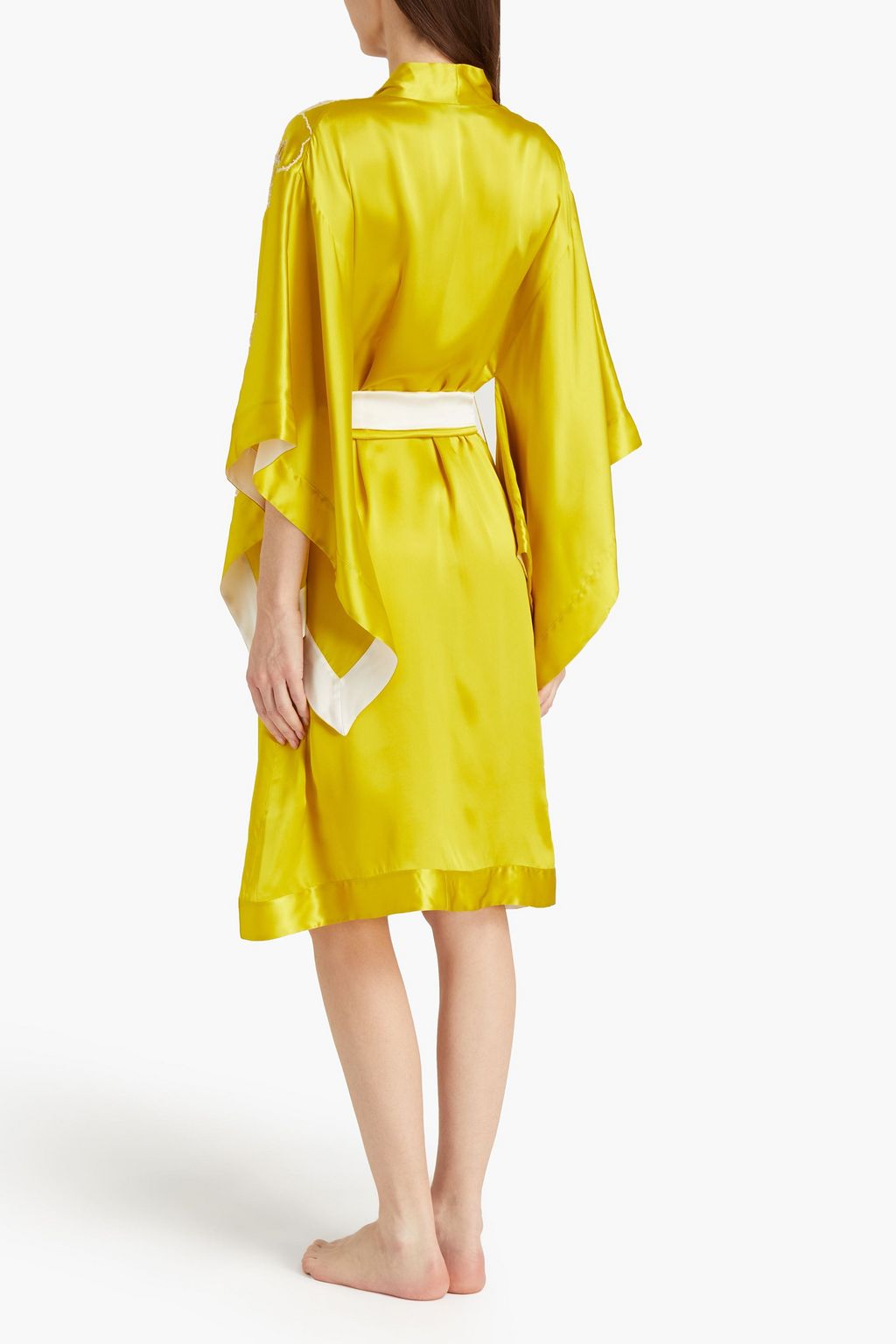 CARINE GILSON Lace-trimmed embroidered silk-satin robe