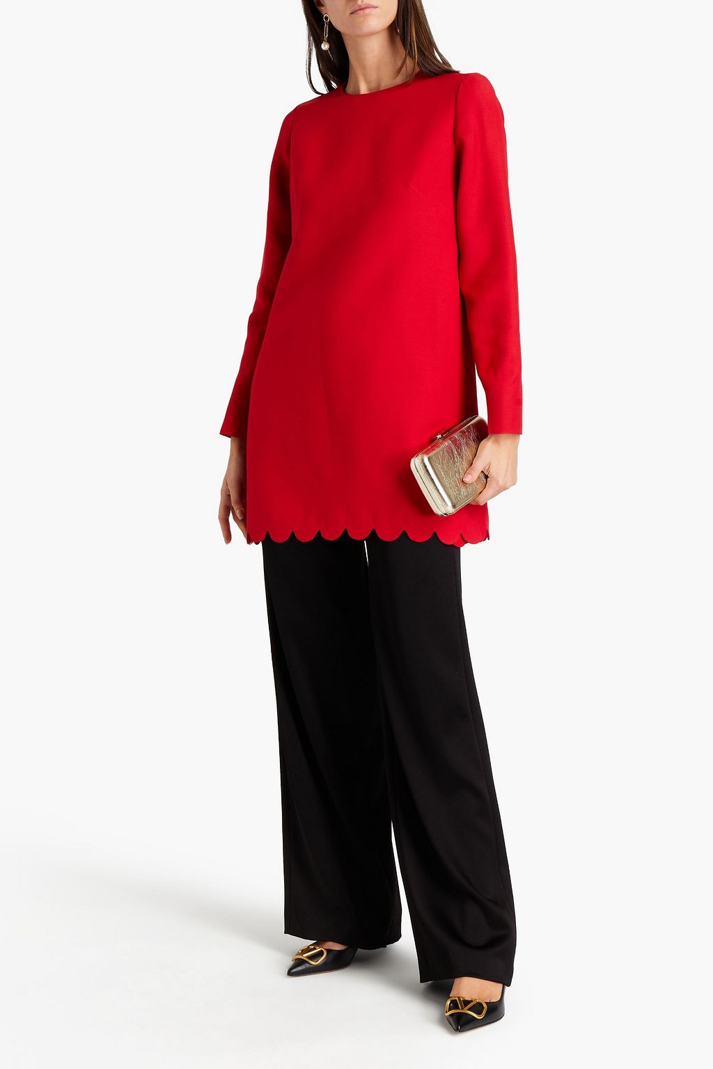 VALENTINO GARAVANI Scalloped wool and silk-blend crepe tunic