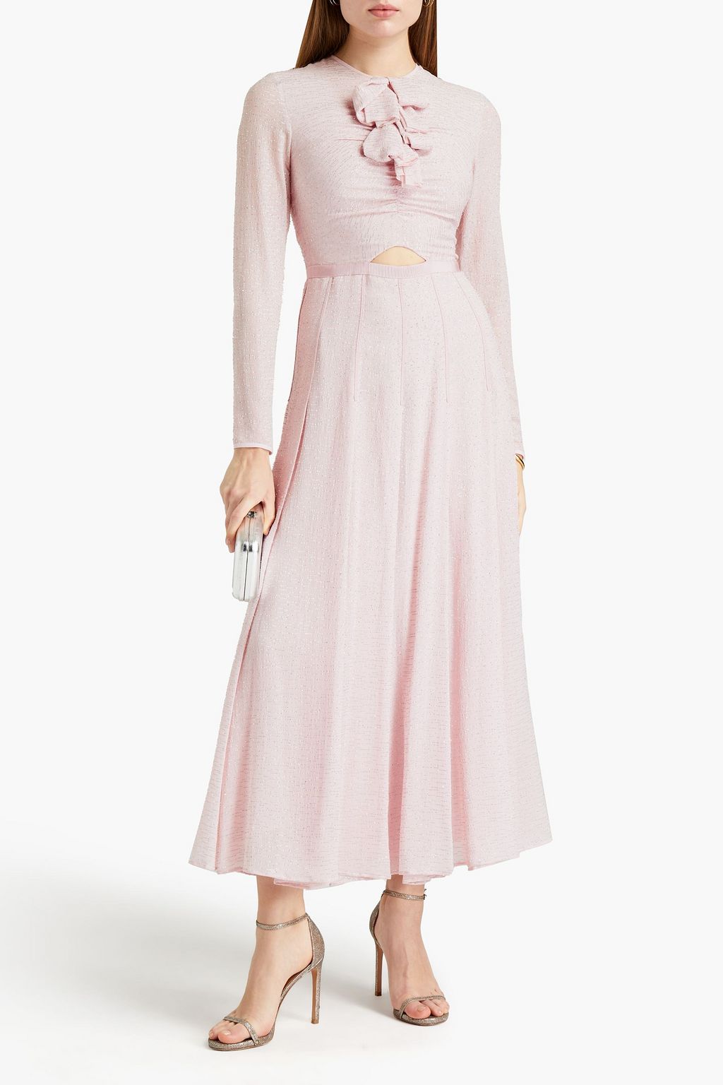 GIAMBATTISTA VALLI Bow-embellished cutout metallic fil coupé maxi dress