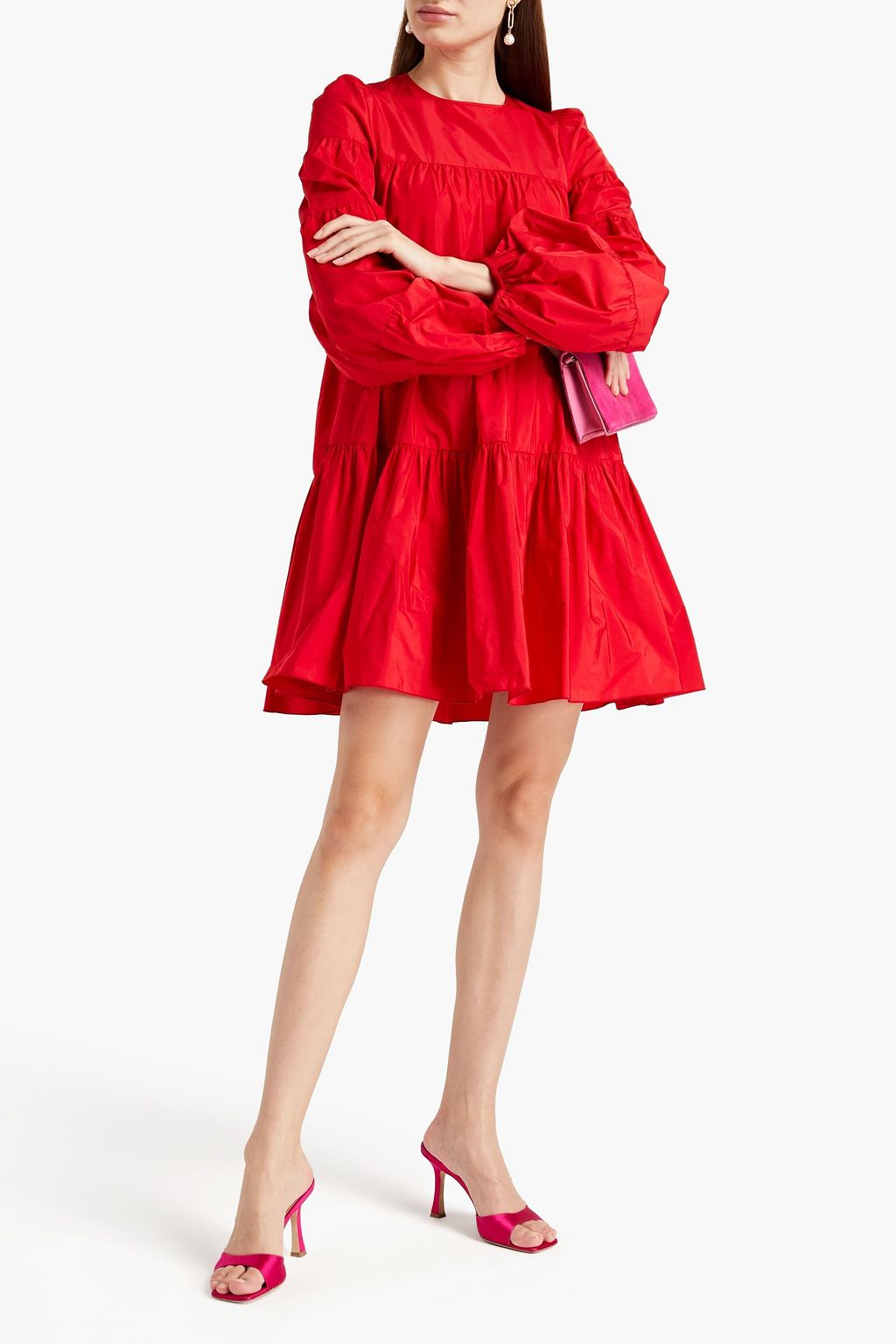 GIAMBA Gathered satin-crepe mini dress