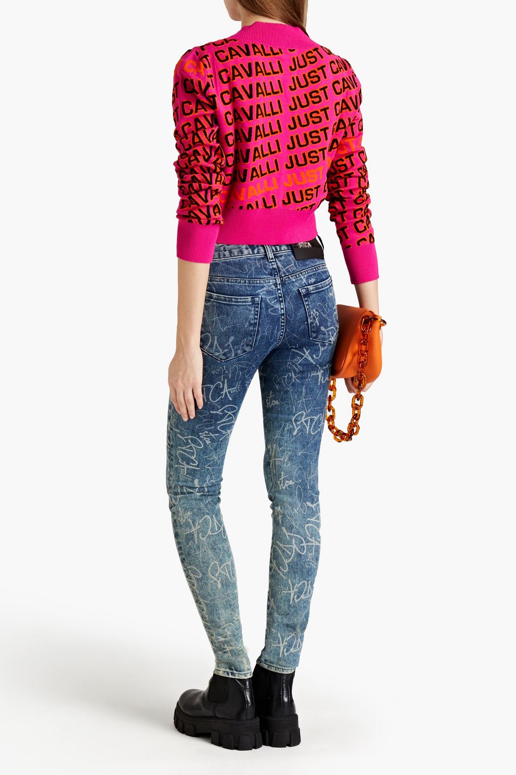 JUST CAVALLI Printed mid-rise slim-leg jeans
