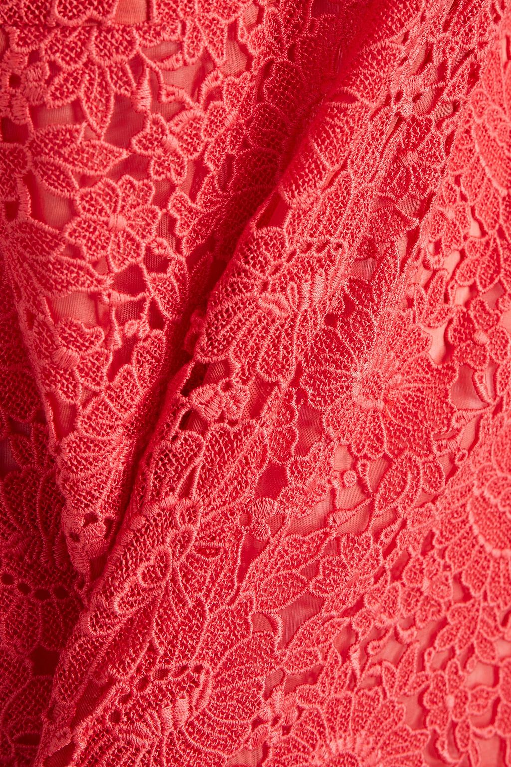 GIAMBATTISTA VALLI One-shoulder ruffled cotton-blend macramé lace mini dress