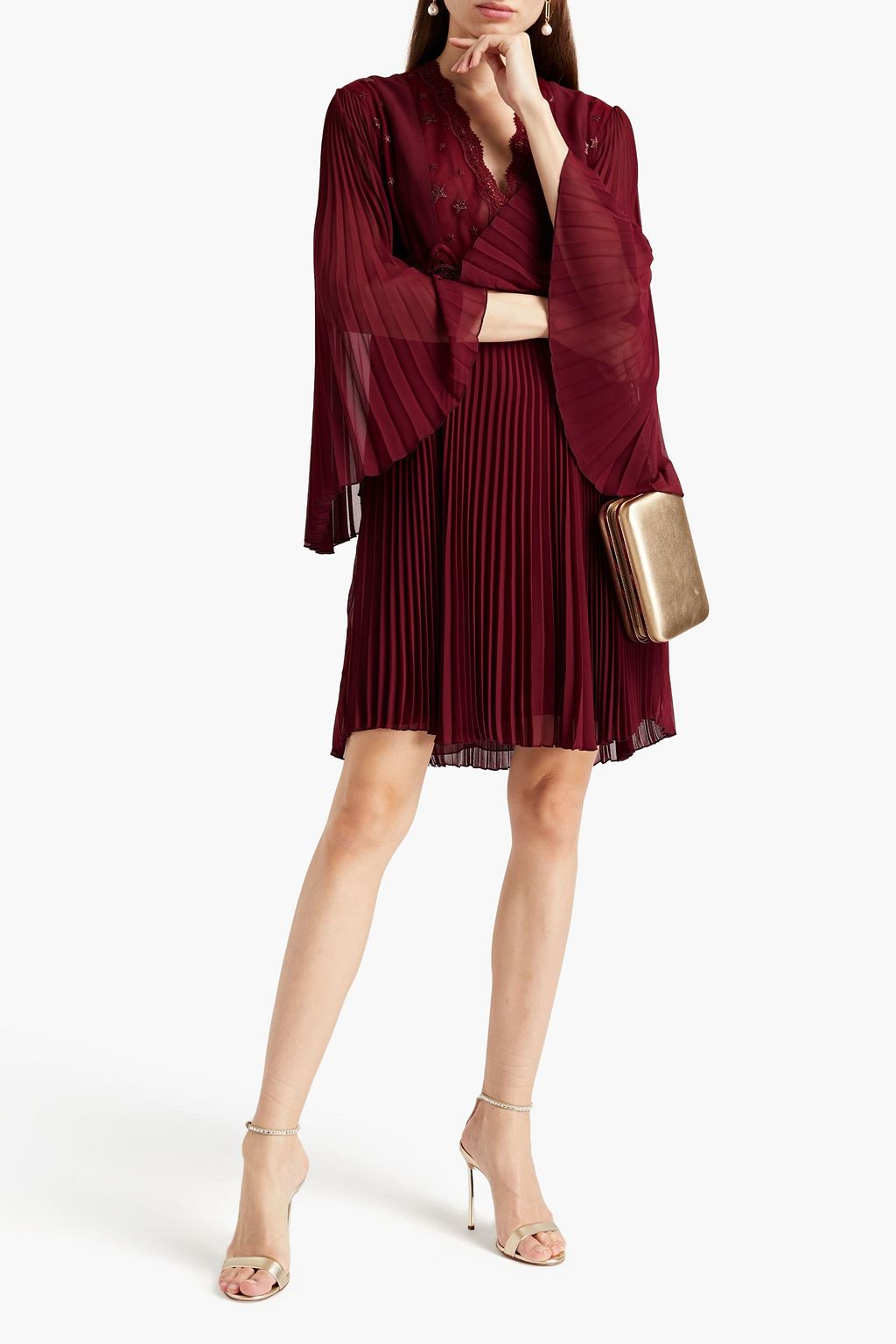 GIAMBA Tulle-paneled metallic embroidered georgette mini dress