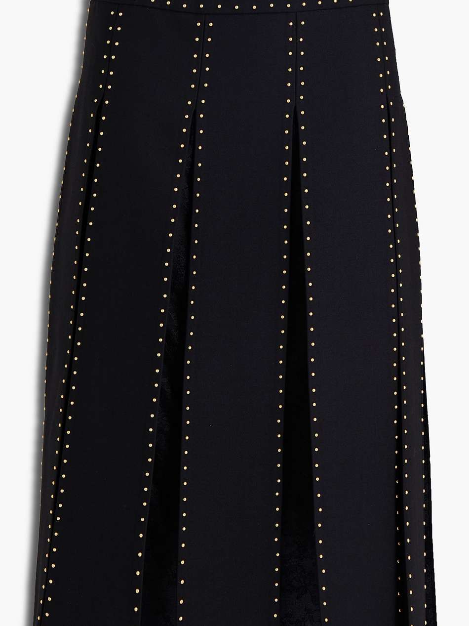 studded pleated lace and silk-crepe midi skirt
