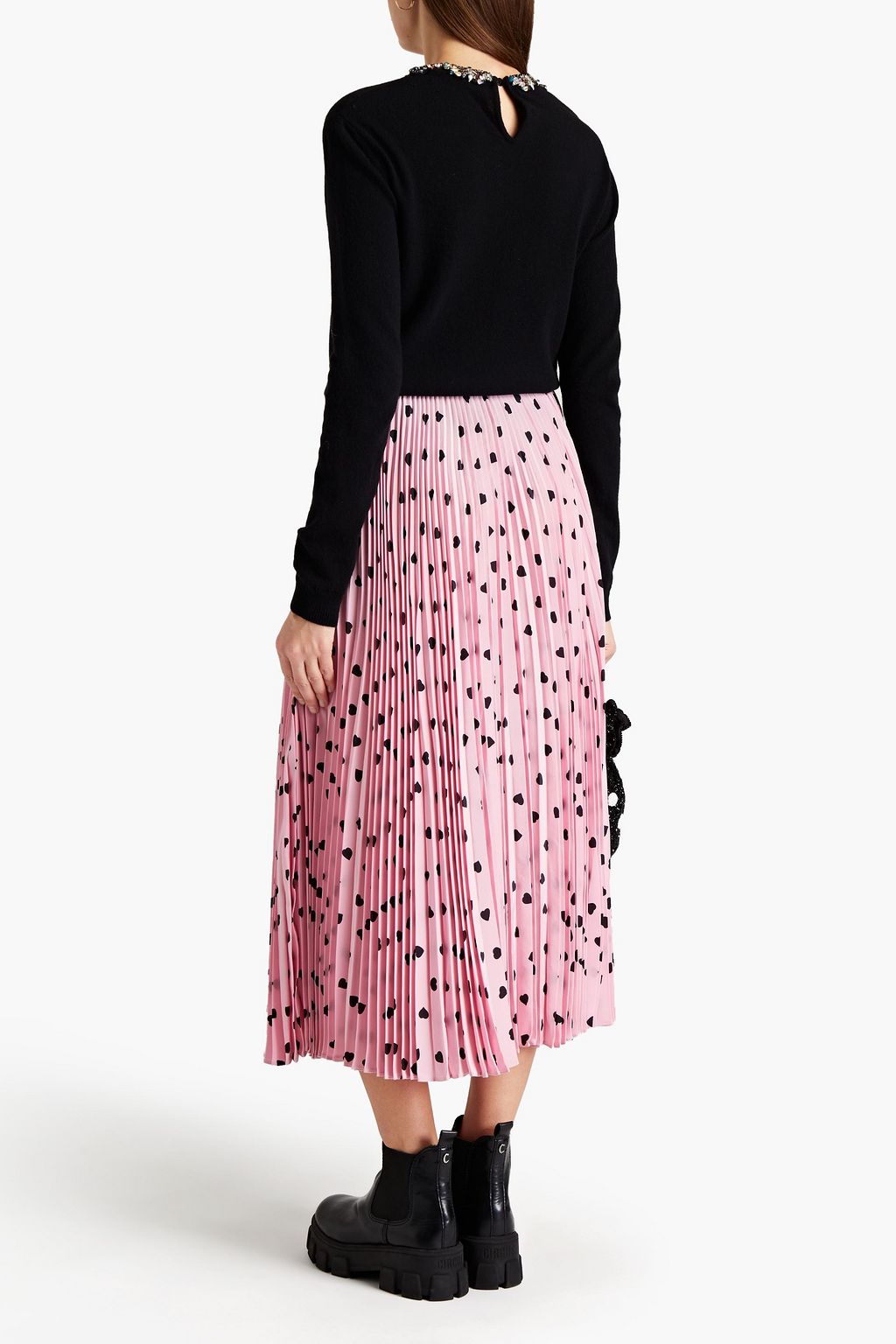 VALENTINO GARAVANI Printed plissé silk crepe de chine midi skirt