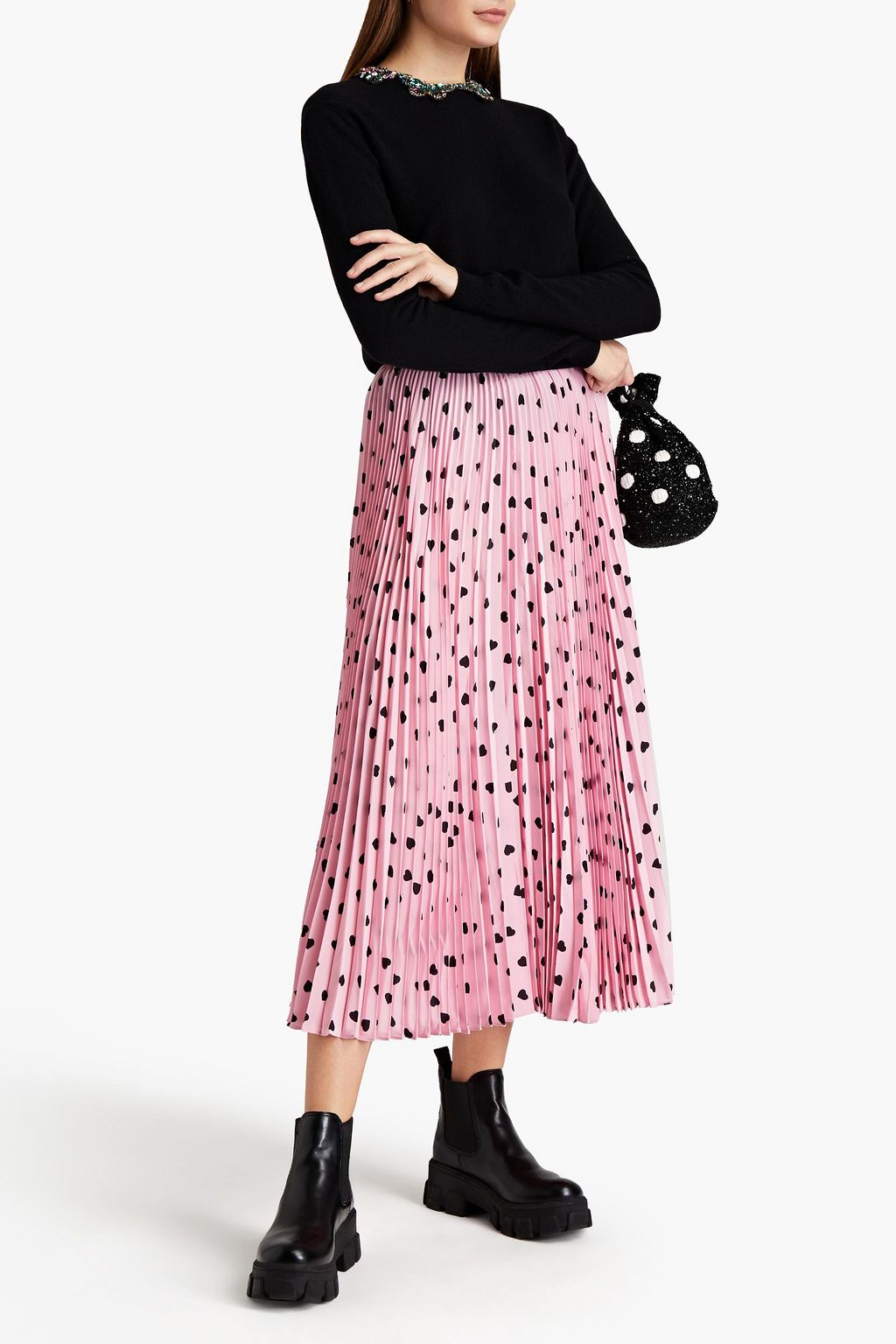 VALENTINO GARAVANI Printed plissé silk crepe de chine midi skirt