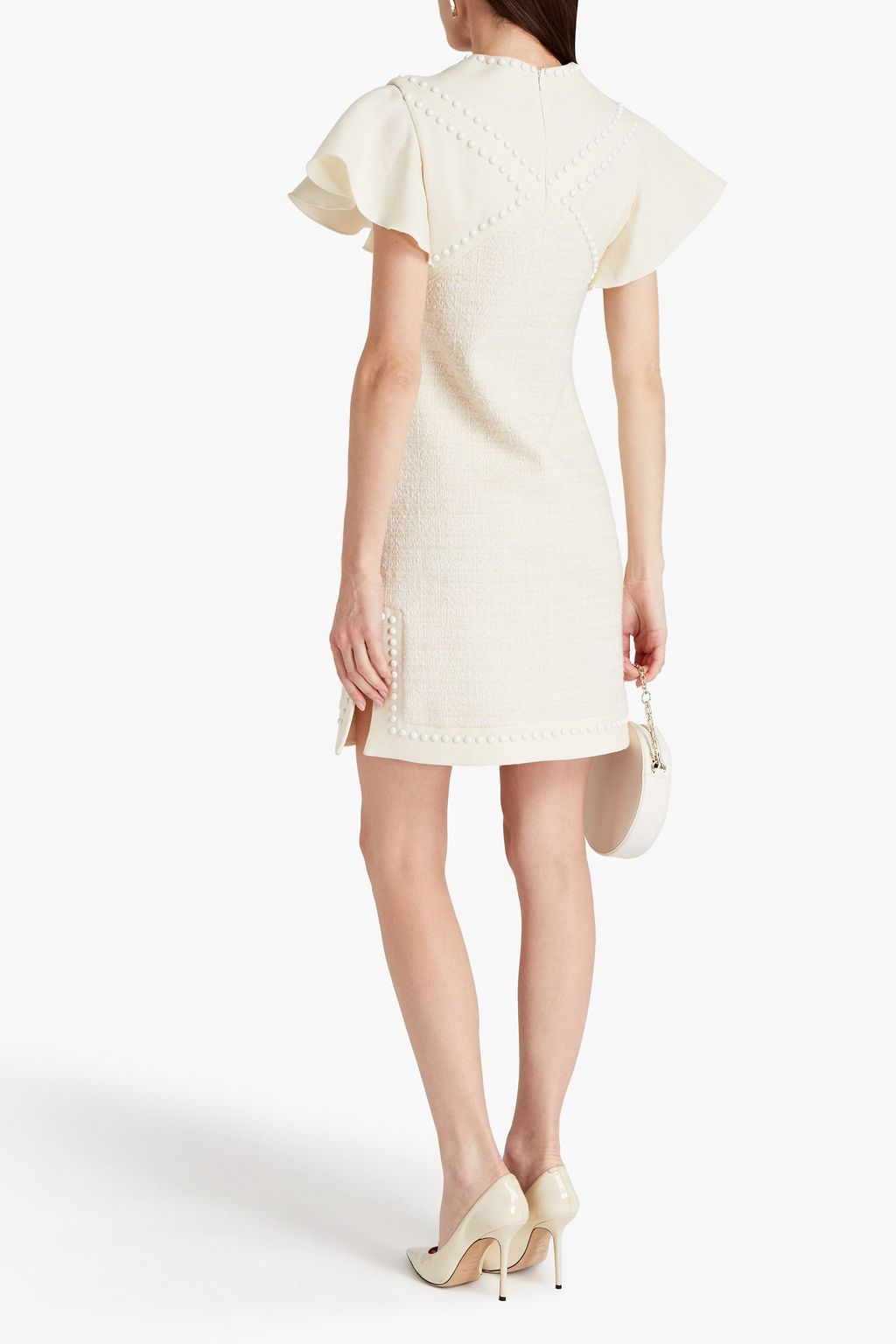 GIAMBATTISTA VALLI Studded crepe-paneled boucle-tweed mini dress