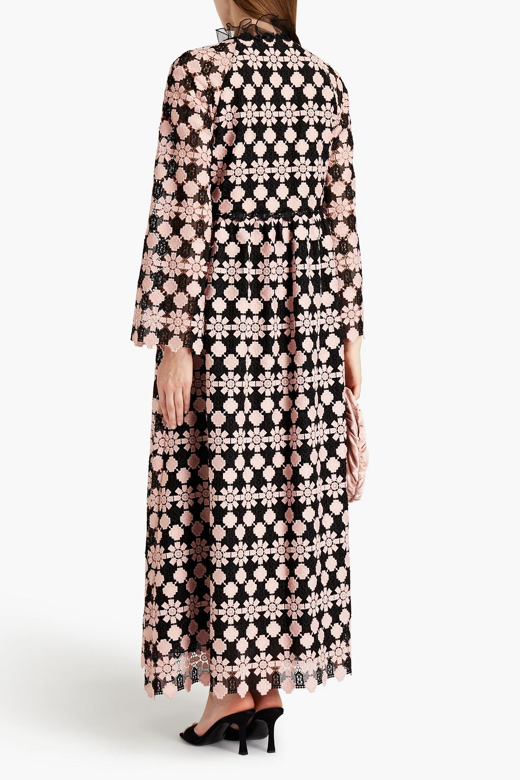 GIAMBA Ruffle-trimmed macramé maxi dress