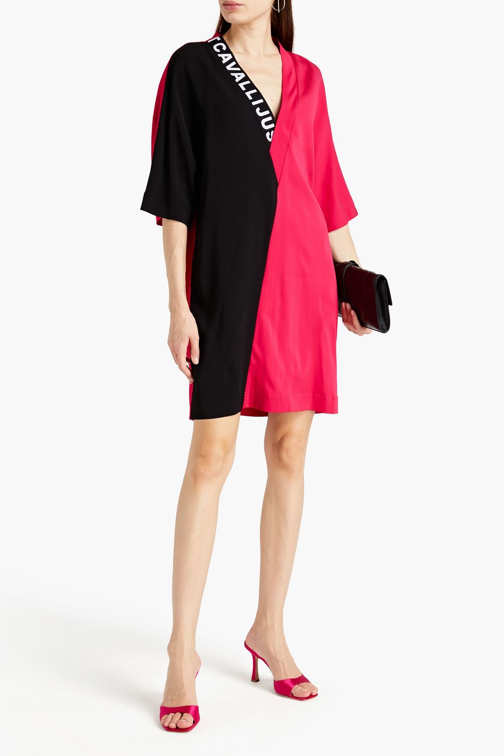 JUST CAVALLI Two-tone stretch-crepe mini dress