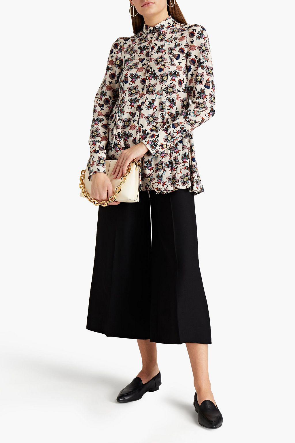 VALENTINO GARAVANI Gathered printed silk crepe de chine shirt