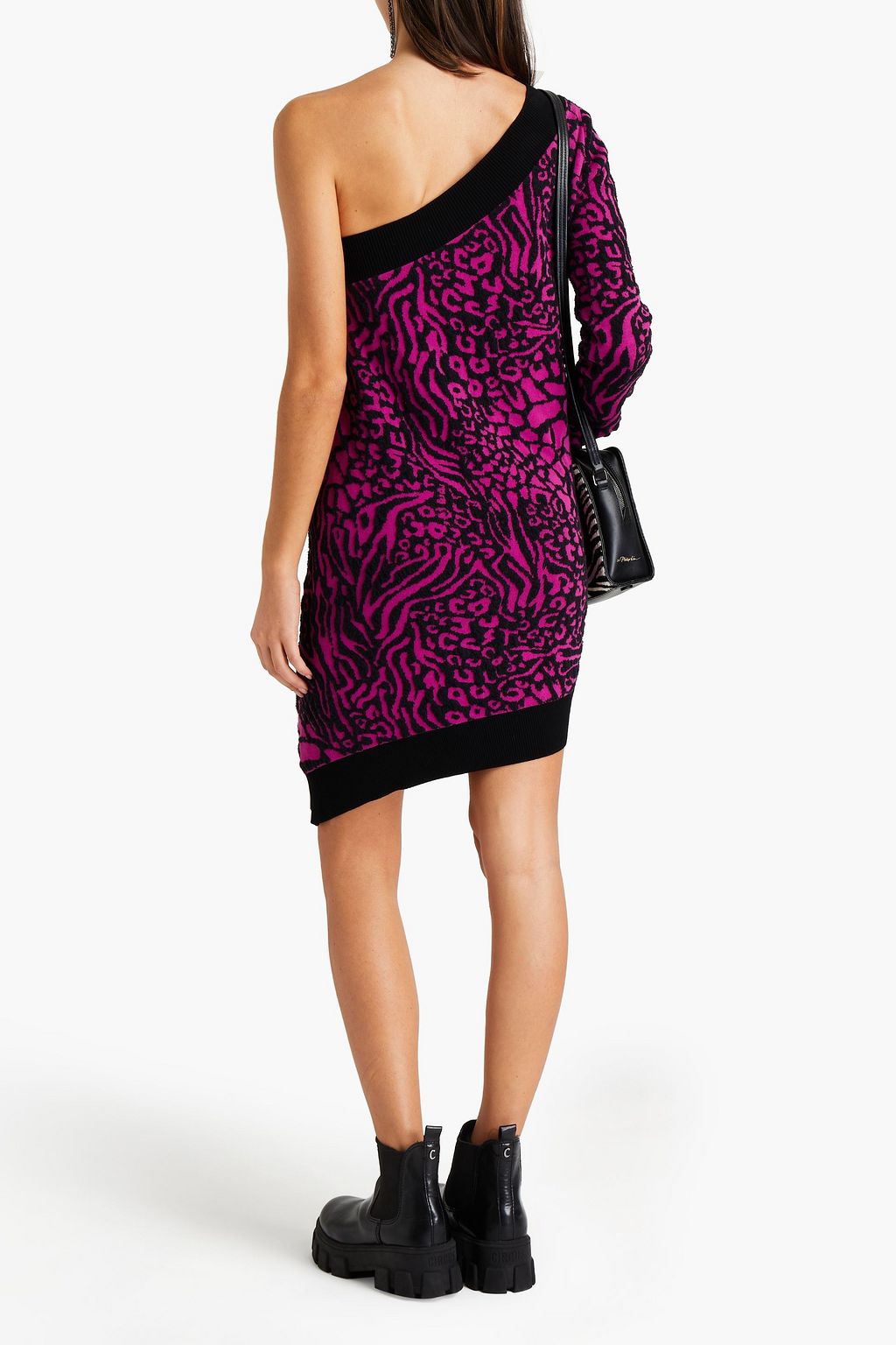 JUST CAVALLI One-shoulder jacquard-knit mini dress