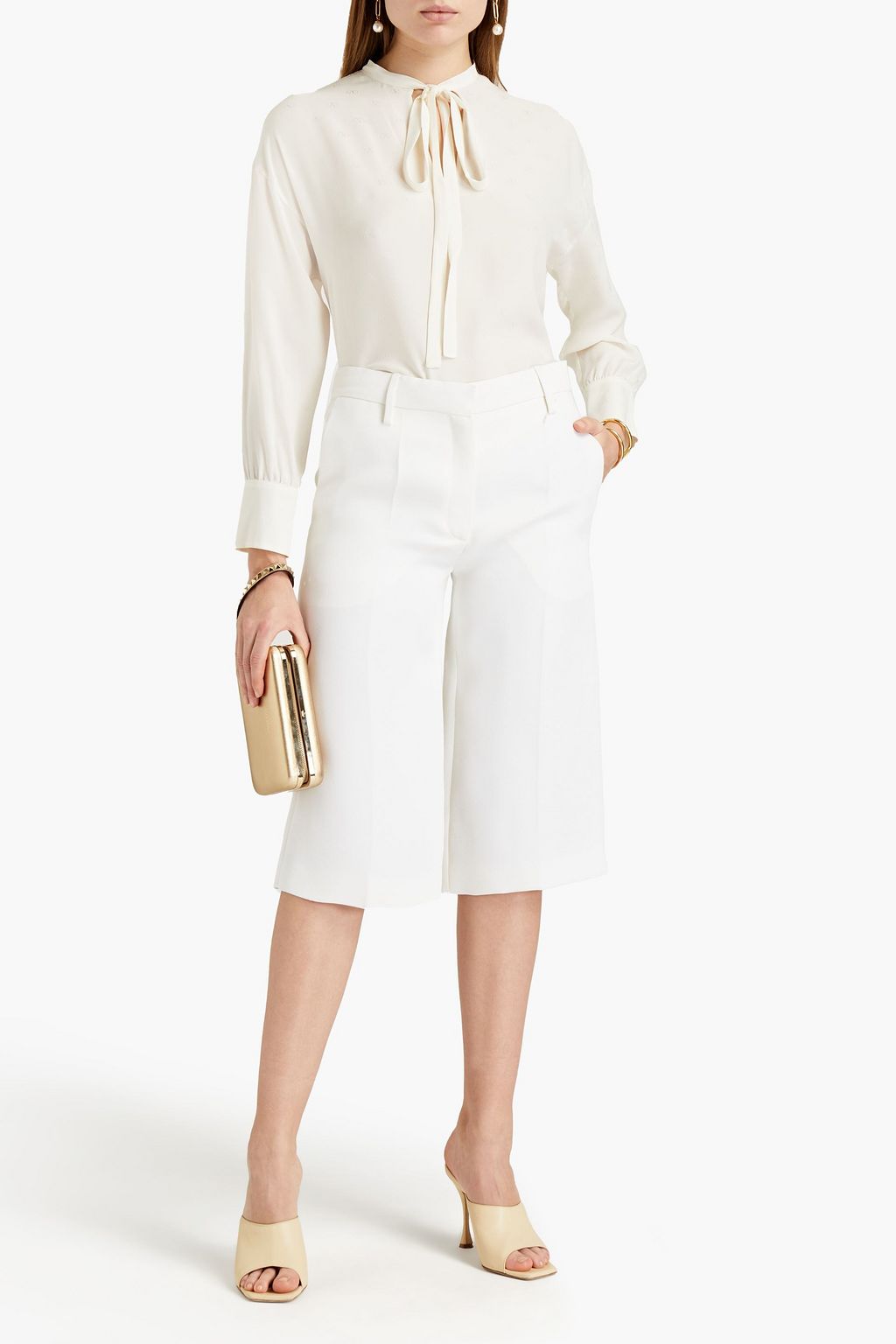 VALENTINO GARAVANI Pussy-bow silk-jacquard blouse