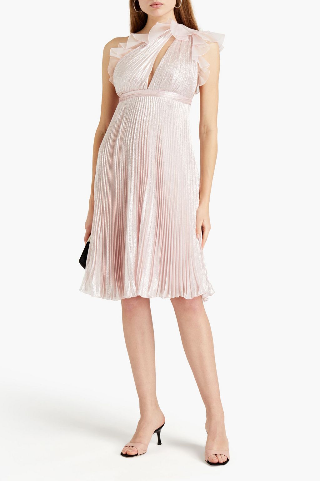 GIAMBATTISTA VALLI Chiffon-trimmed pleated silk-blend lamé dress