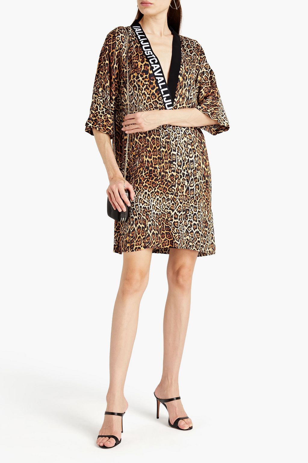 JUST CAVALLI Leopard-print satin mini dress