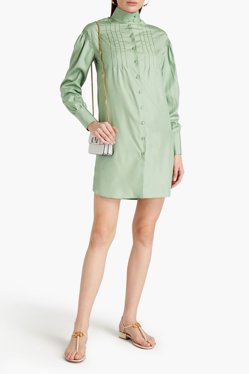 VALENTINO GARAVANI Pintucked silk crepe de chine mini dress