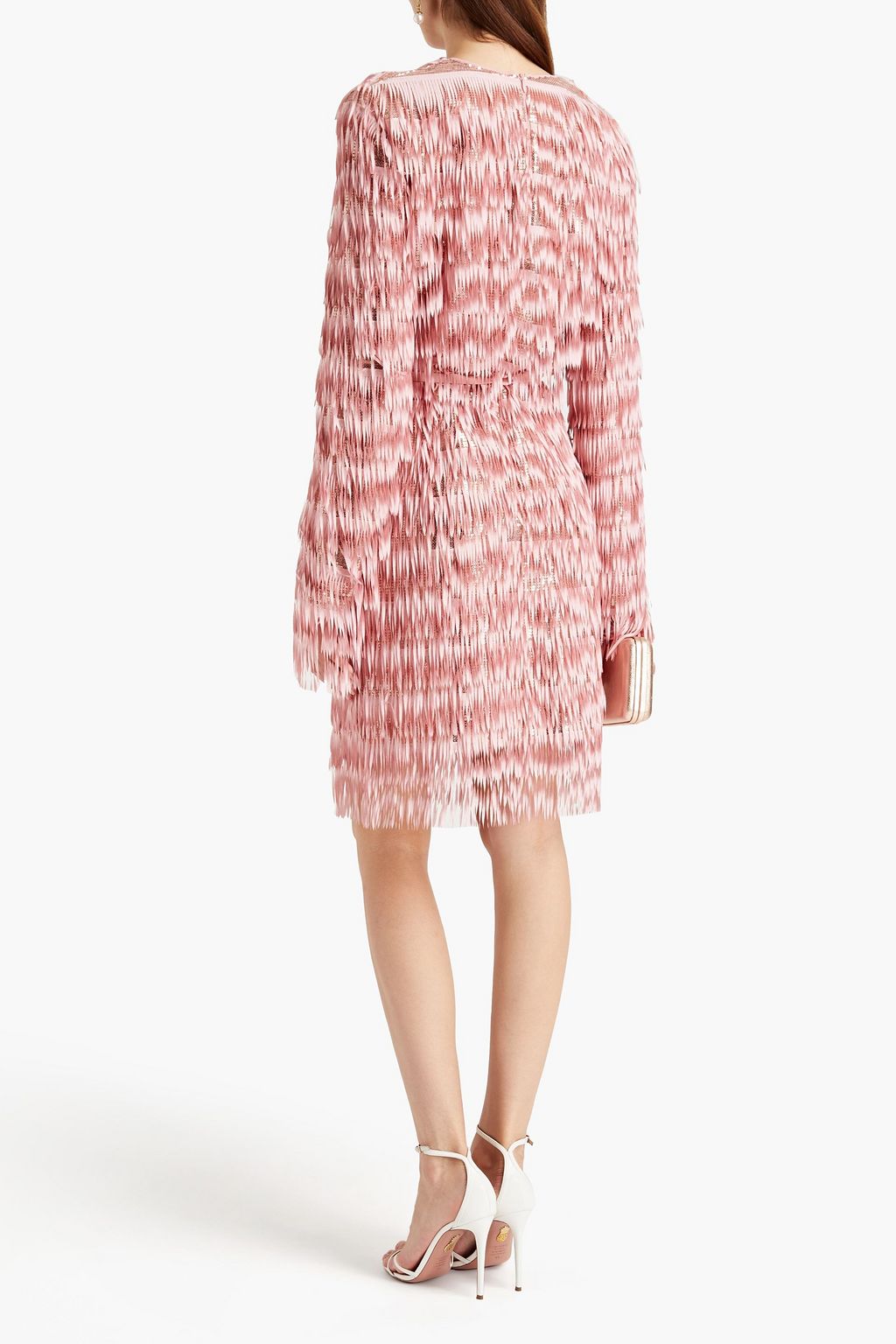 GIAMBA Belted fringed sequined tulle mini dress
