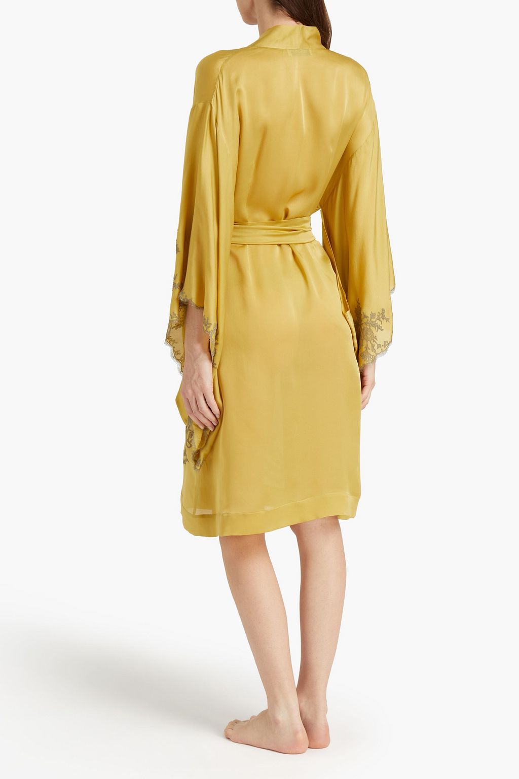 CARINE GILSON Belted lace-trimmed silk kimono