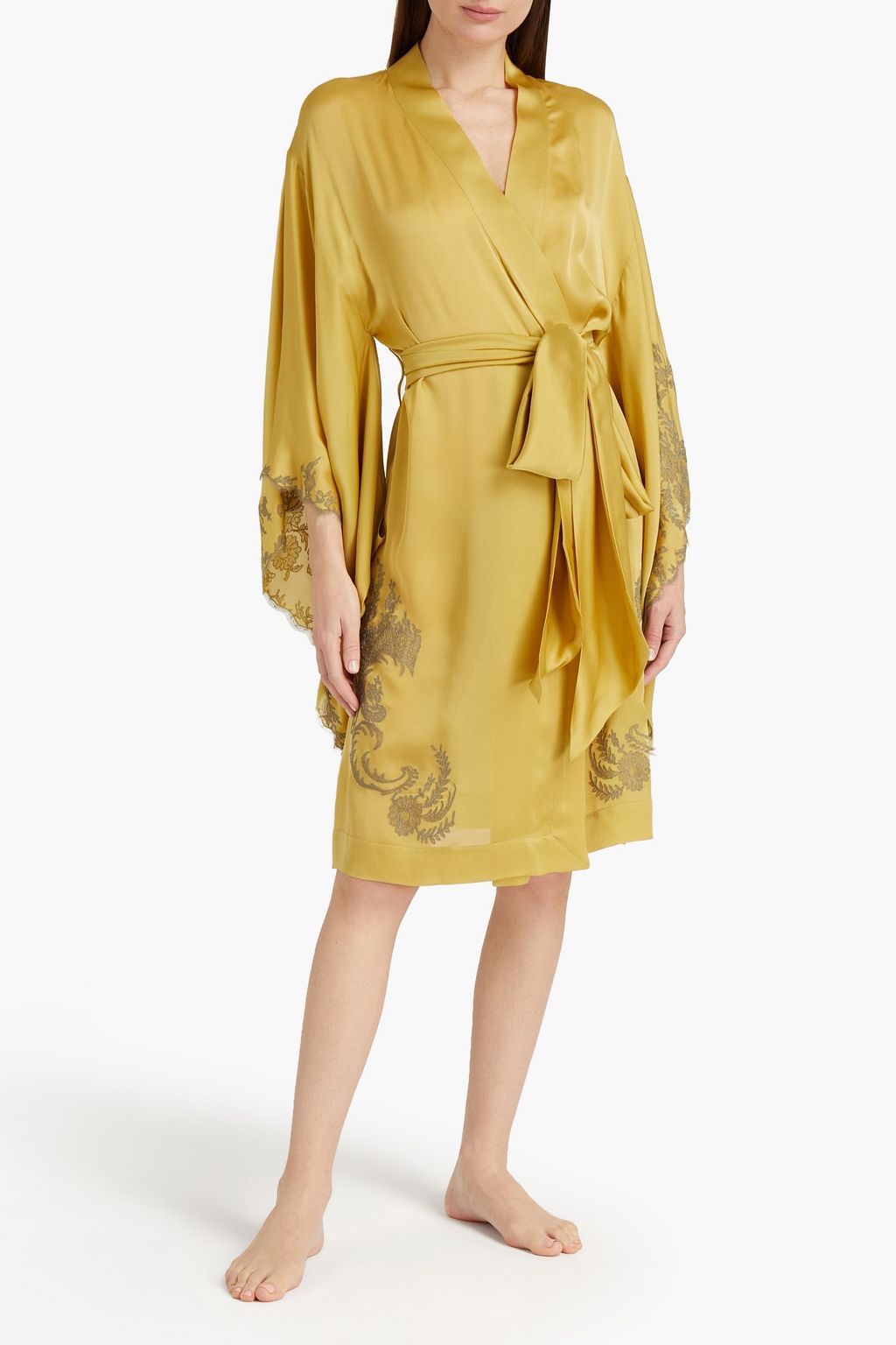 CARINE GILSON Belted lace-trimmed silk kimono