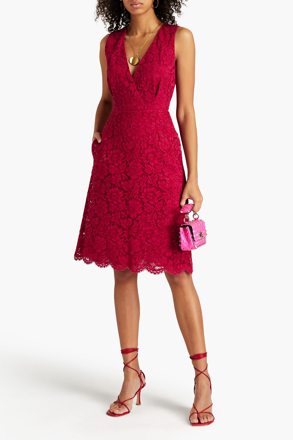 Valentino Scalloped Cotton-blend Corded Lace Dress In Pink