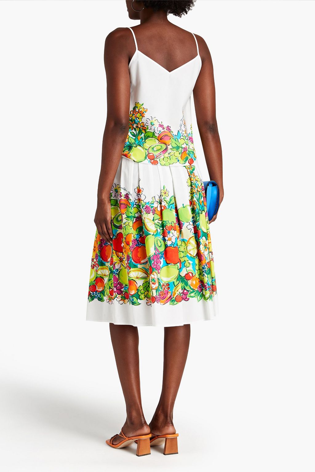 BOUTIQUE MOSCHINO Pleated printed cotton-poplin midi skirt