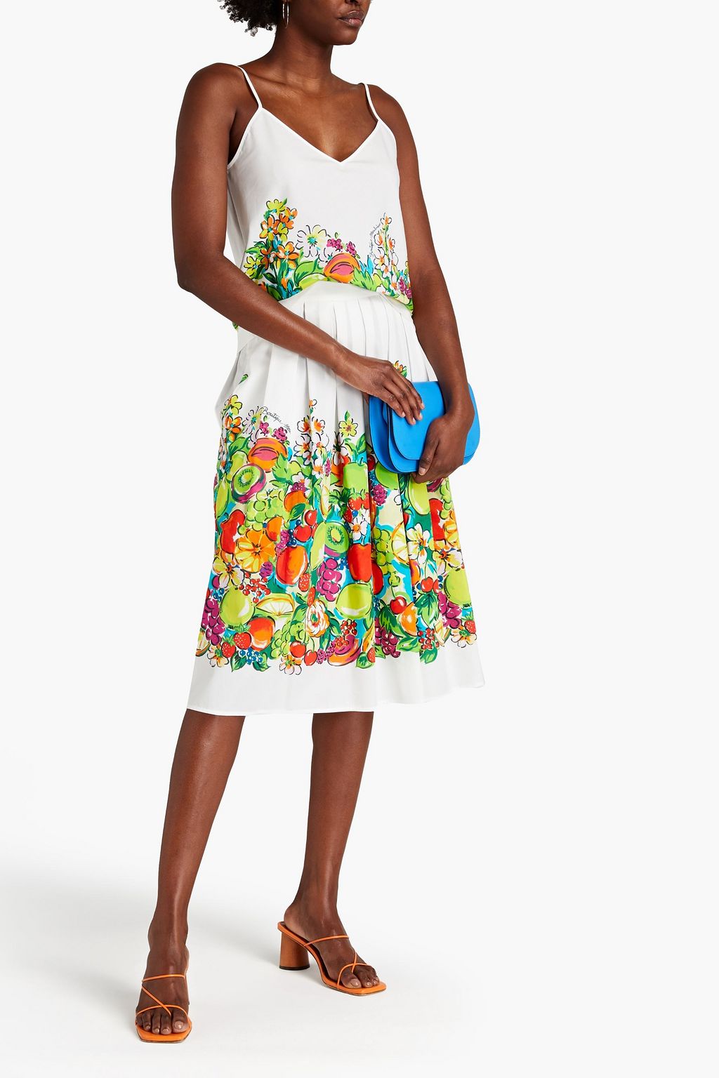 BOUTIQUE MOSCHINO Pleated printed cotton-poplin midi skirt