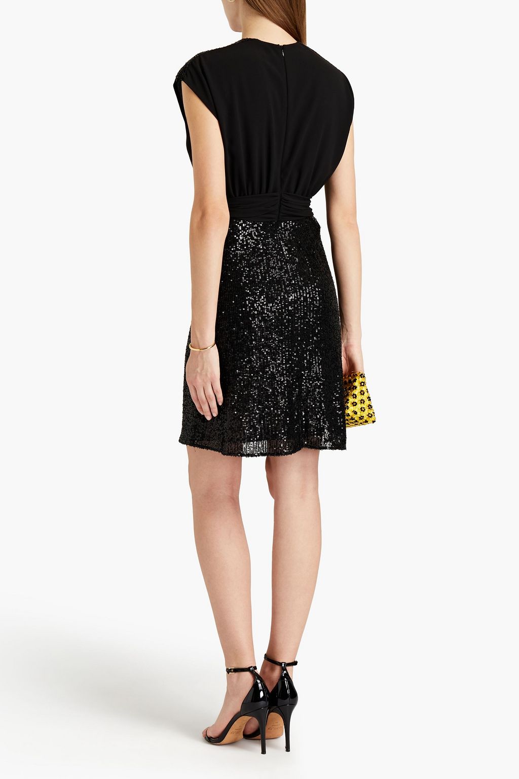 GIAMBA Belted chiffon-paneled sequined mesh dress