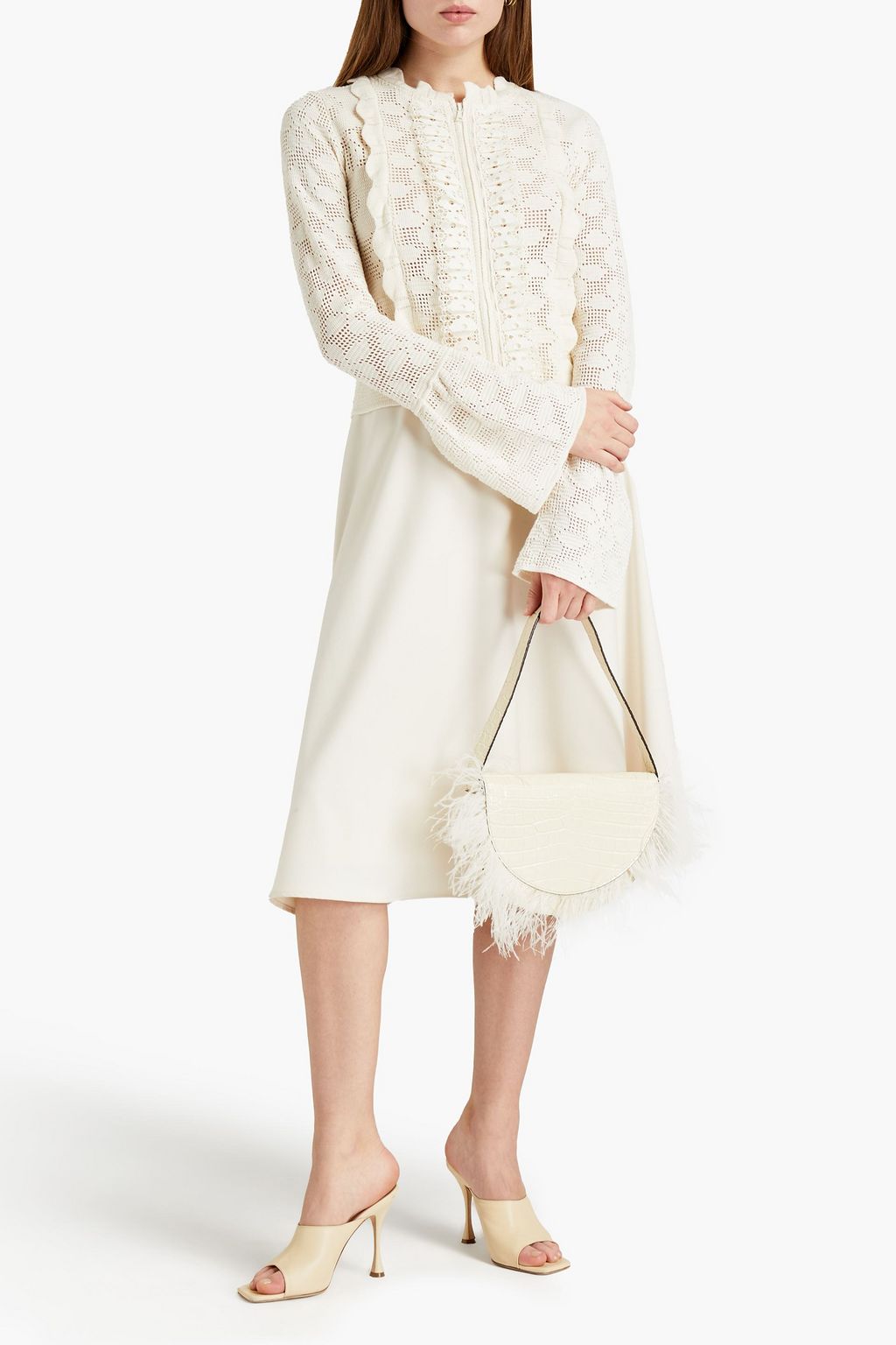 GIAMBA Ruffle-trimmed crocheted cotton-blend cardigan