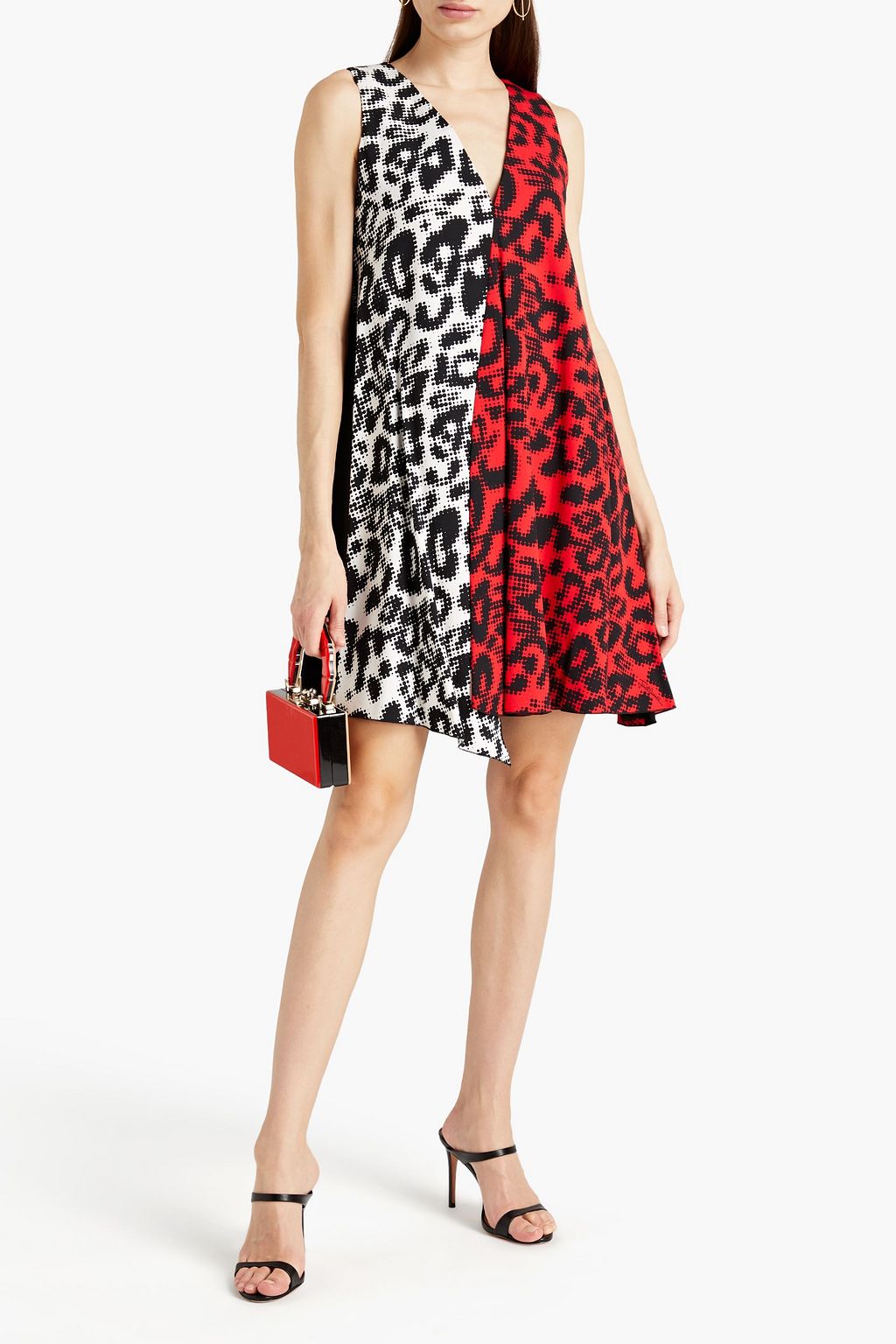 JUST CAVALLI Pleated printed crepe mini dress