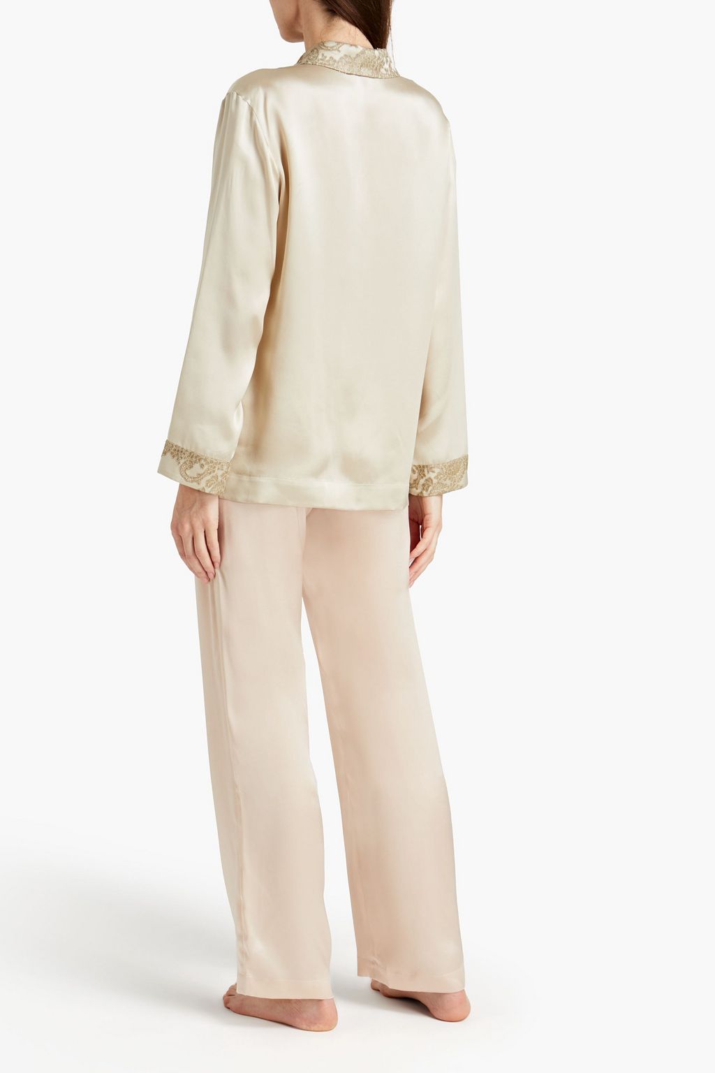 CARINE GILSON Lace-trimmed silk-satin pajama top