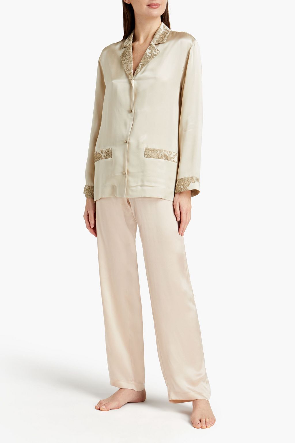 CARINE GILSON Lace-trimmed silk-satin pajama top
