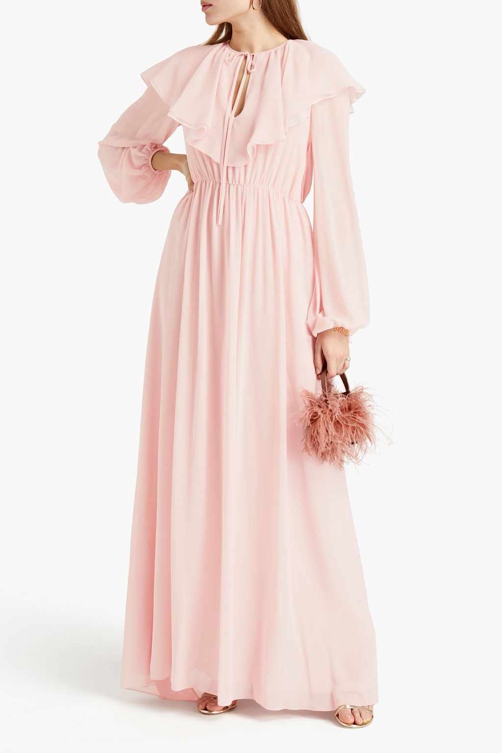 GIAMBA Layered ruffled gathered georgette gown