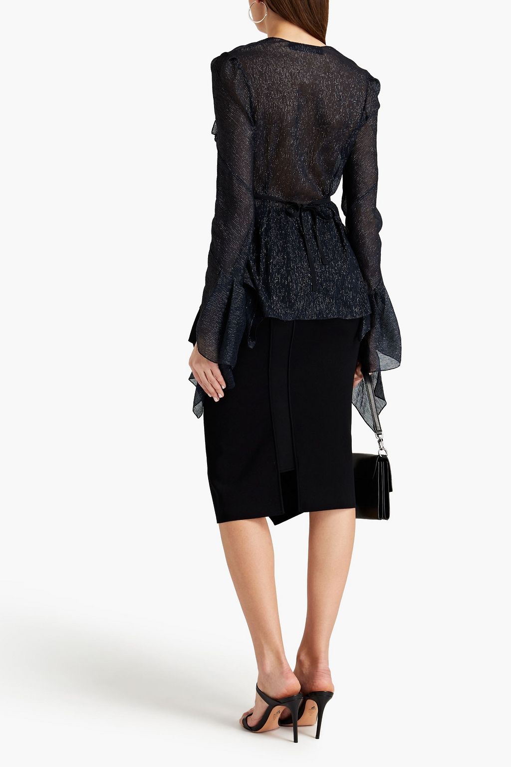 ROLAND MOURET Bernwood ruffle-trimmed ponte midi pencil skirt