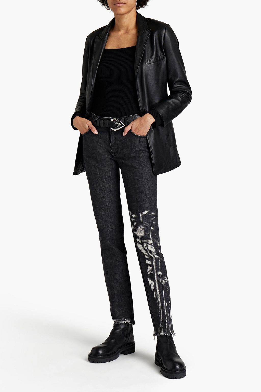JUST CAVALLI Distressed mid-rise slim-leg jeans