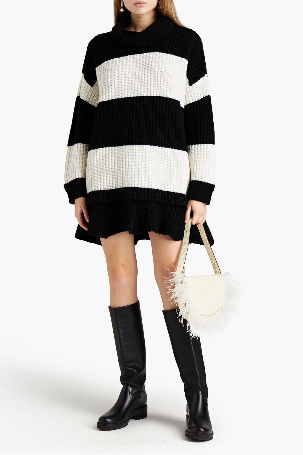 VALENTINO GARAVANI Striped wool turtleneck mini dress