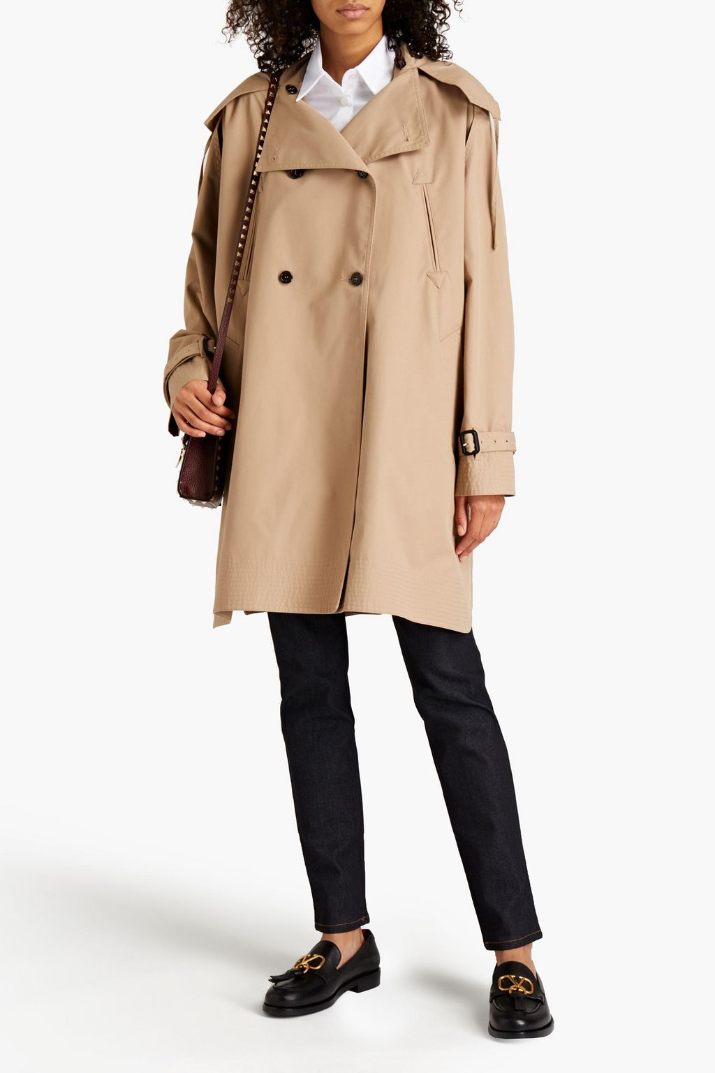 VALENTINO GARAVANI Doppelreihiger Mantel aus Baumwoll-Gabardine mit Cut-outs