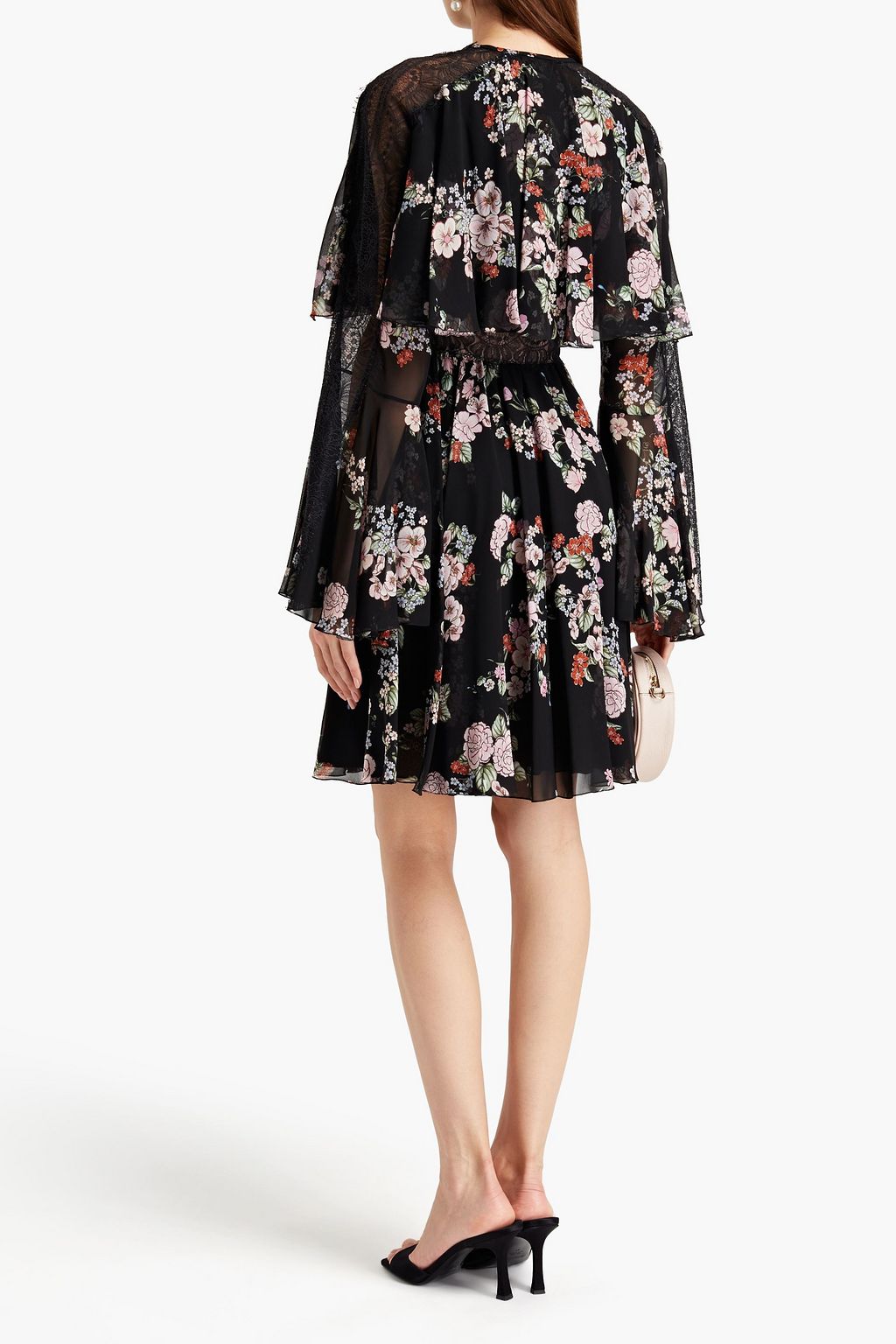 GIAMBATTISTA VALLI Cape-effect lace-trimmed floral-print silk-chiffon dress