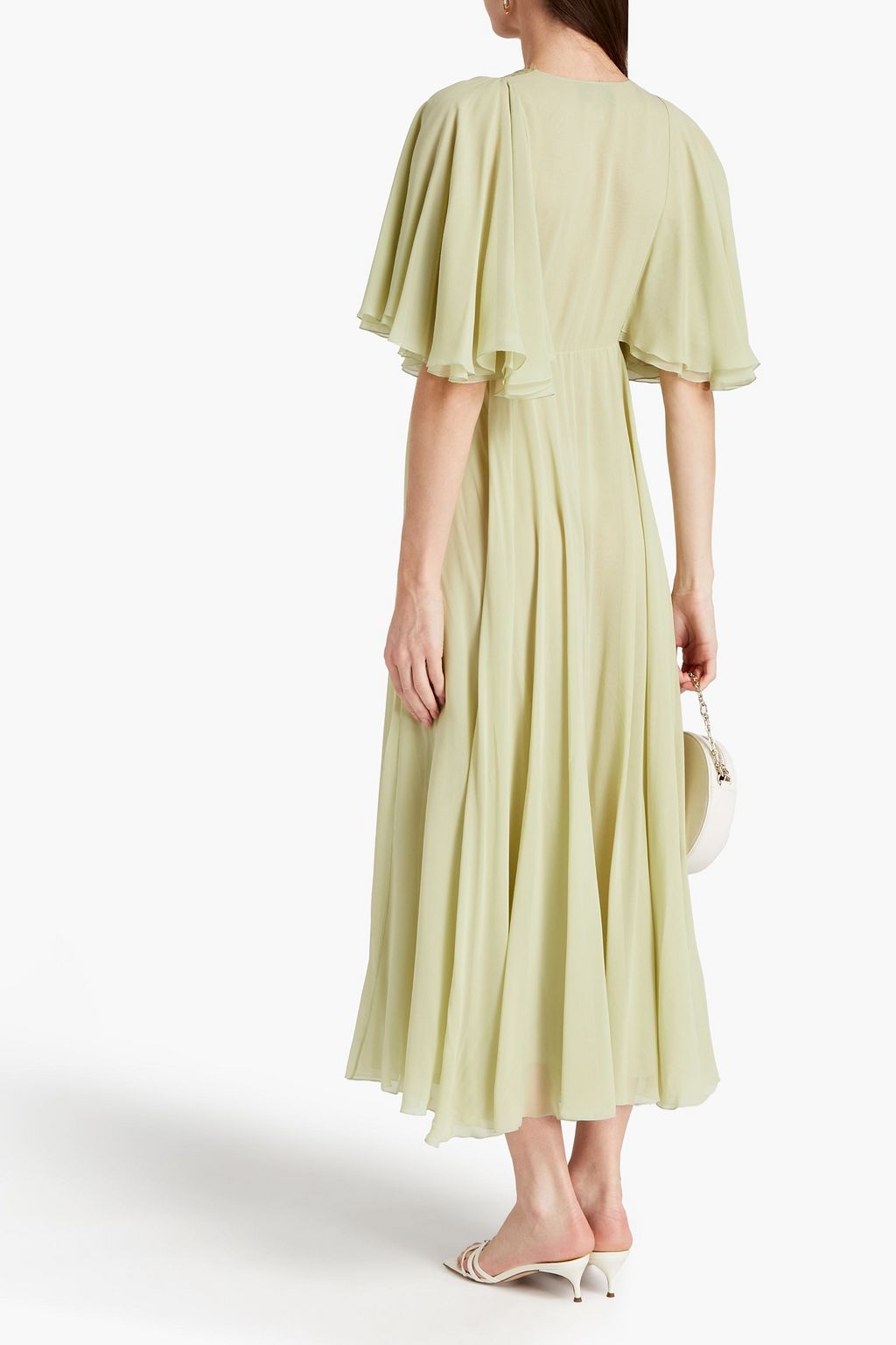 GIAMBATTISTA VALLI Gathered lace-trimmed silk-georgette midi dress