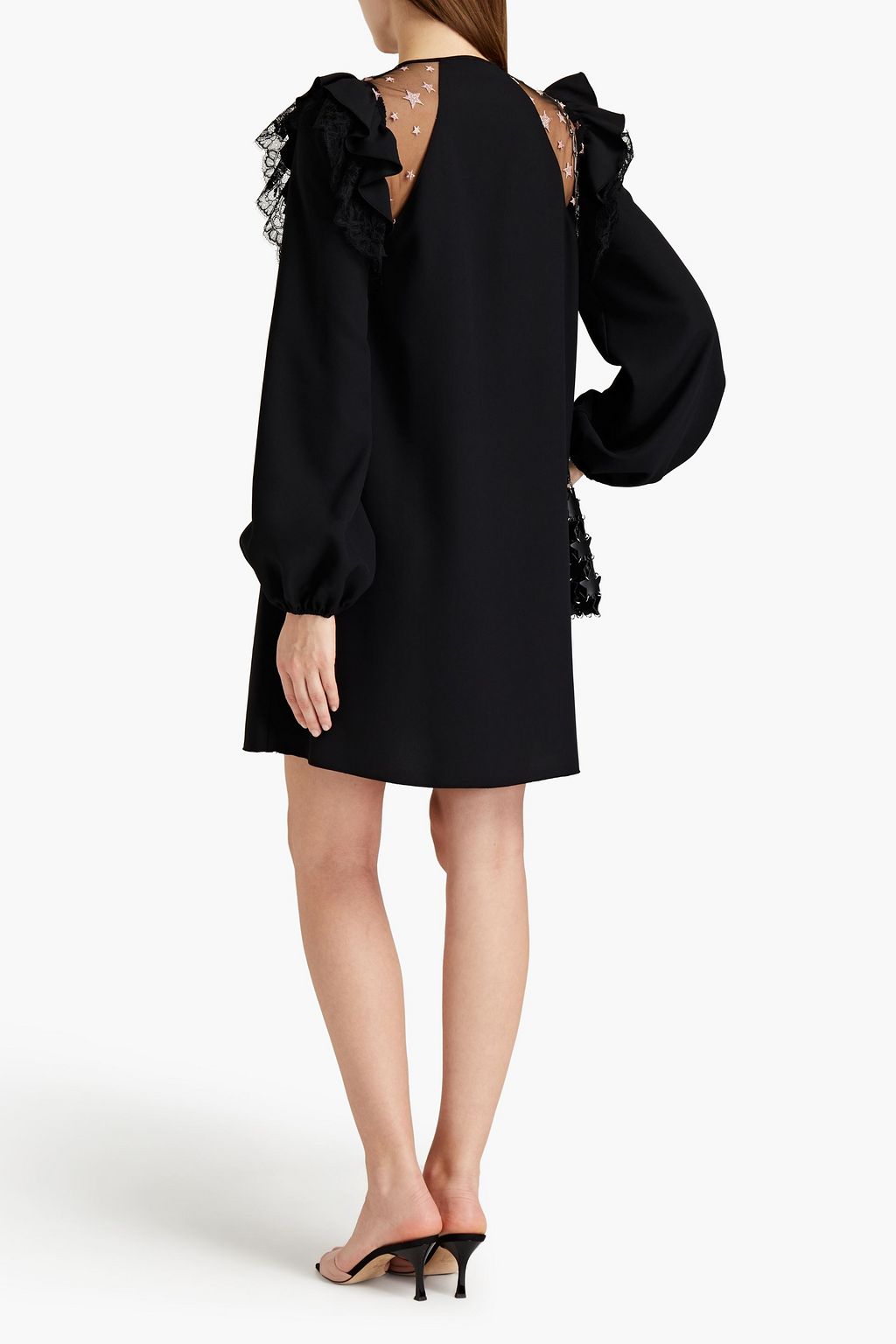 GIAMBA Embroidered tulle-paneled cady mini dress